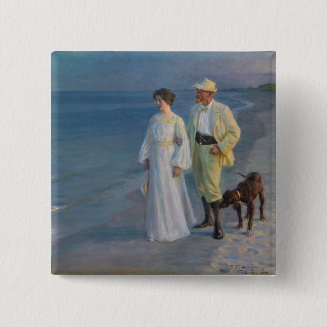 Badge Carré 5 Cm Kroyer - L'artiste et sa femme sur la plage (Devant)