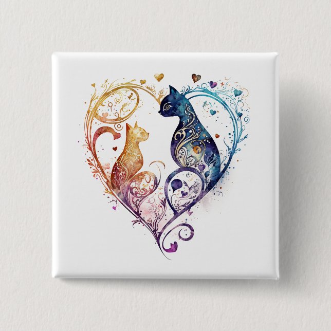 Badge Carré 5 Cm kuraudea mignon chat en forme de coeur Bouton (Devant)