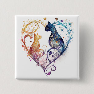 Badge Carré 5 Cm Kuraudea un mignon coeur de chat fleuri amour
