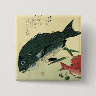 Badge Carré 5 Cm Kurodai & Akadai - Impression de poisson japonais