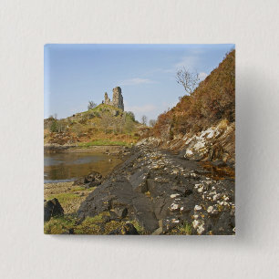 Badge Carré 5 Cm Kyleakin, Écosse. Les ruines antiques de