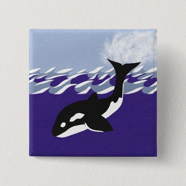 Badge Carré 5 Cm La baignade des baleines dans l'océan (Devant)