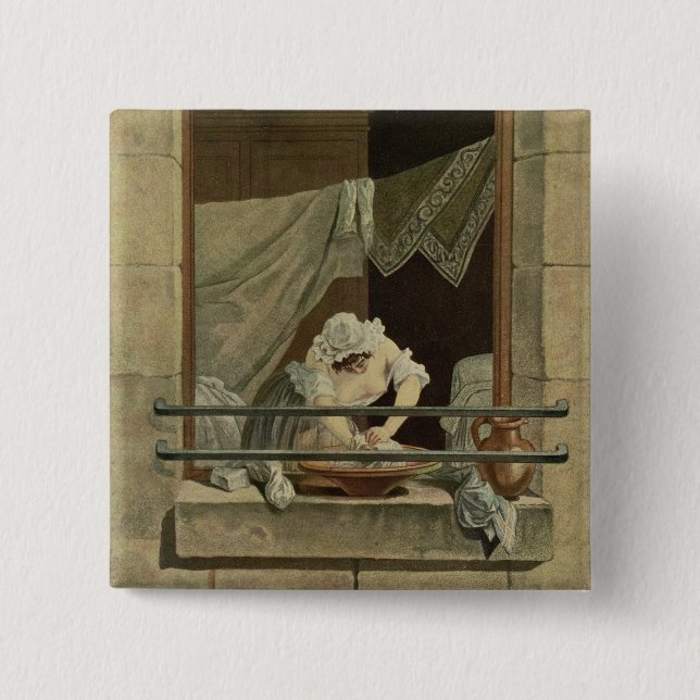 Badge Carré 5 Cm La blanchisseuse, gravée par J. Laurent Julien (c1 (Devant)