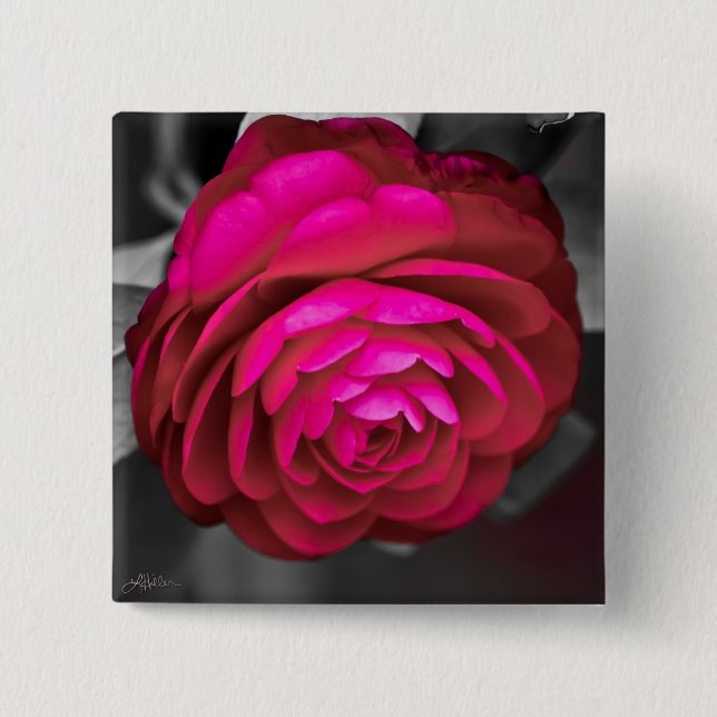 Badge Carré 5 Cm La Camélia rose  (Devant)