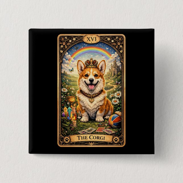 Badge Carré 5 Cm La carte de tarot Corgi (Devant)
