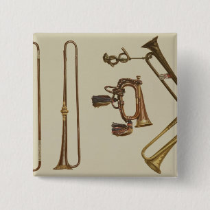 Badge Carré 5 Cm La cavalerie sonnent de la trompette, une bugle,