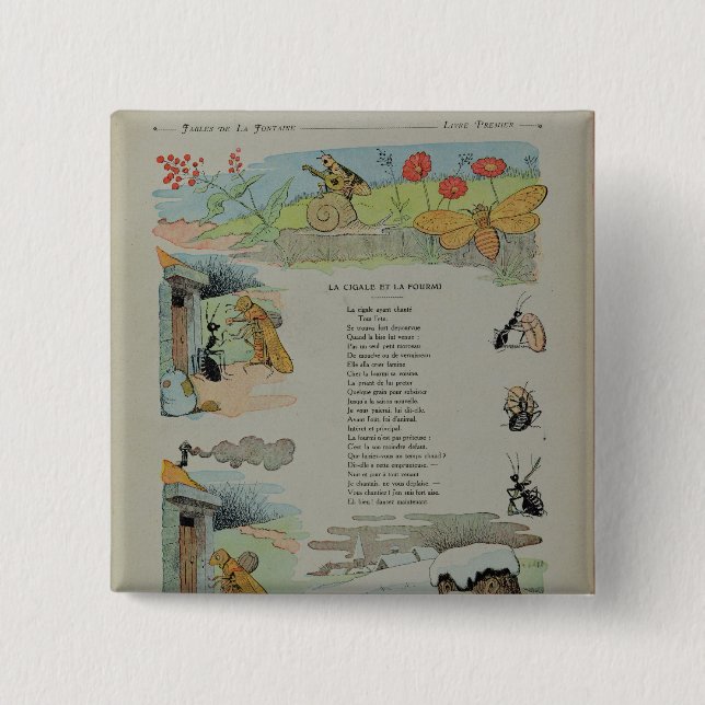 Badge Carré 5 Cm La cigale et la fourmi des fables (Devant)