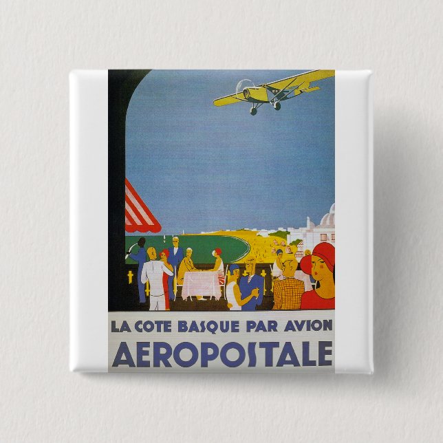 Badge Carré 5 Cm La Côte Basque Par Avion (Devant)