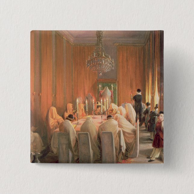 Badge Carré 5 Cm La famille de Rothschild à la prière (Devant)