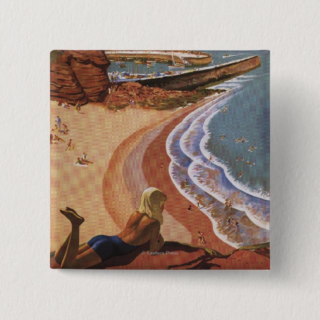 Badge Carré 5 Cm La fille des chemins de fer britanniques qui regar (Devant)