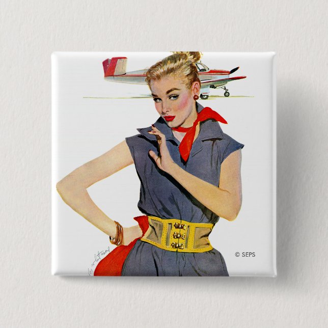 Badge Carré 5 Cm La fille qui a volé des avions (Devant)