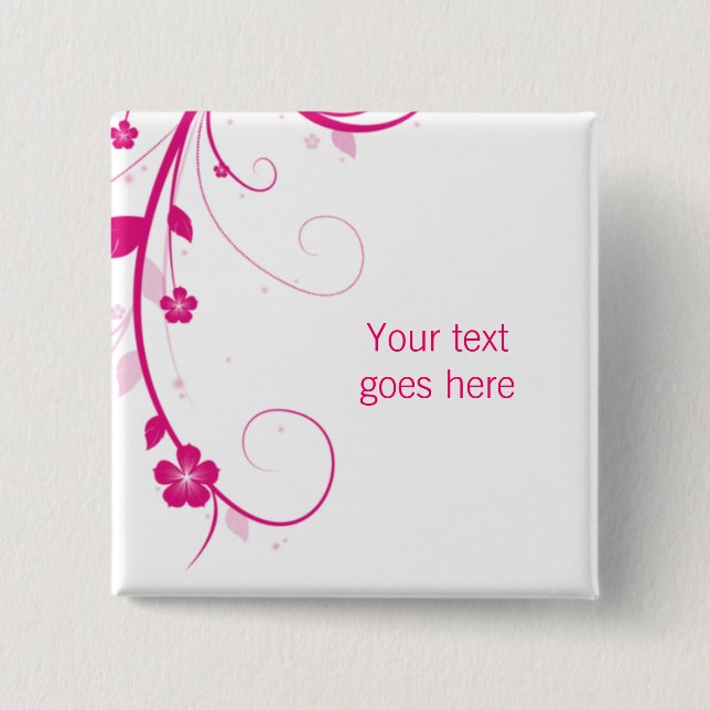 Badge Carré 5 Cm La fleur rose tourbillonne broche/goupille faites (Devant)