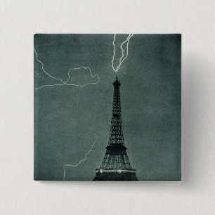 Badge Carré 5 Cm La foudre frappant la Tour Eiffel