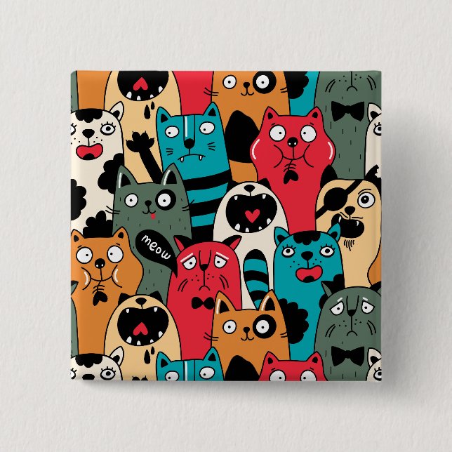 Badge Carré 5 Cm La foule de chats (Devant)