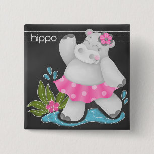 Badge Carré 5 Cm La jungle de tableau - Pin d'hippopotame