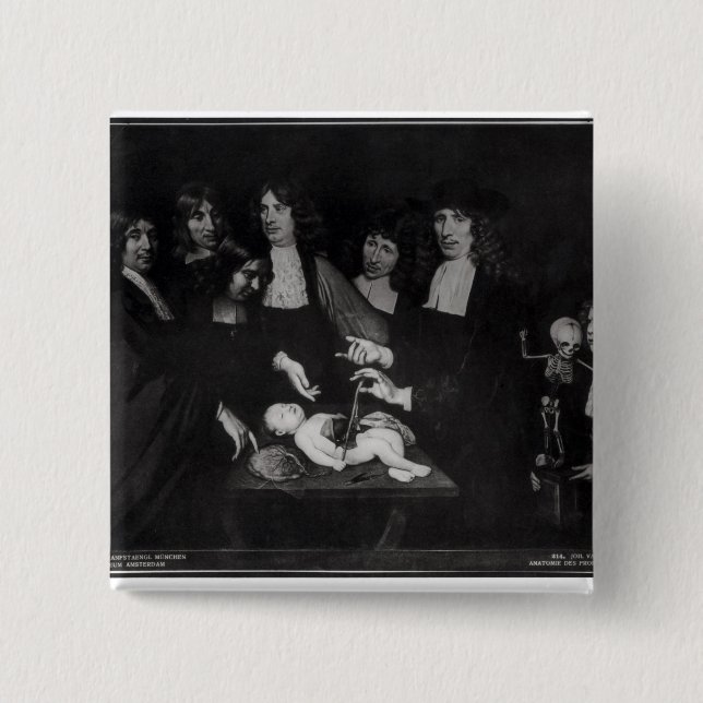 Badge Carré 5 Cm La leçon d'anatomie de professeur Frederik (Devant)