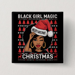 Badge Carré 5 Cm La magie de la fille noire Joyeux Noël Afro-Améric