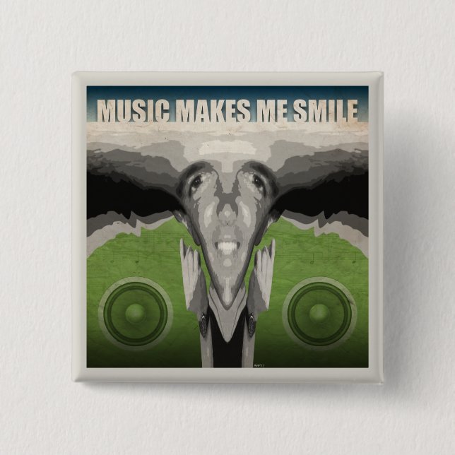Badge Carré 5 Cm La musique me fait sourire (Devant)