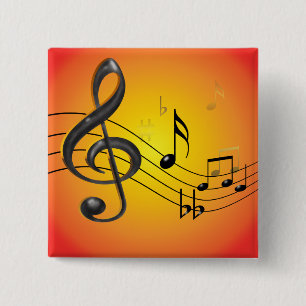 Badge Carré 5 Cm La musique note le bouton
