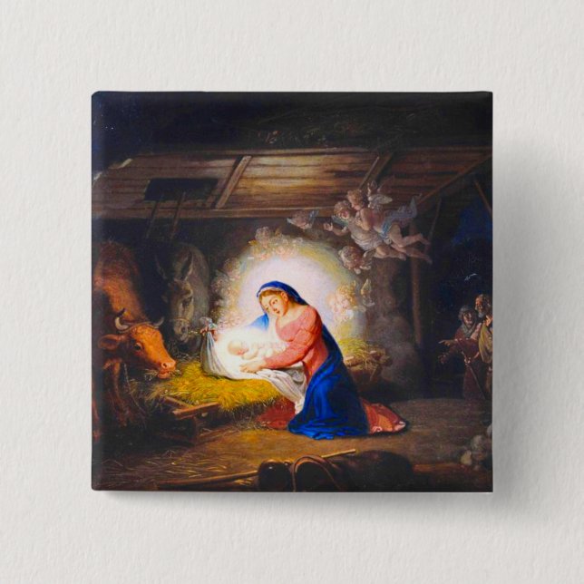 Badge Carré 5 Cm La Nativité du Christ (Devant)
