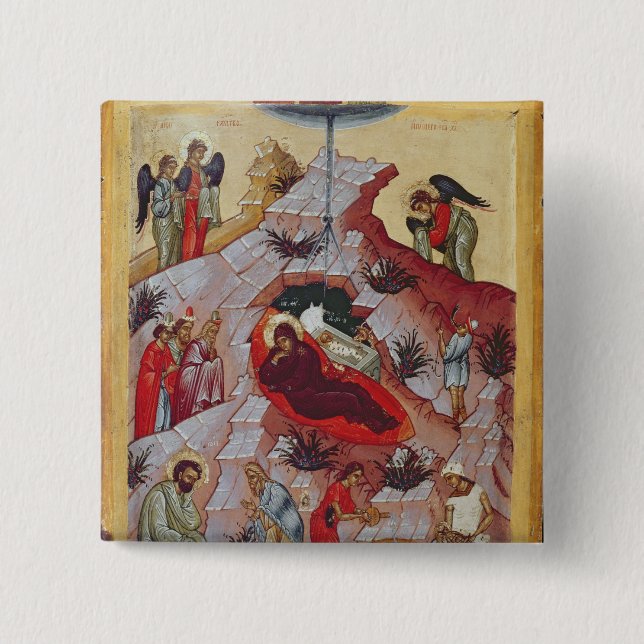 Badge Carré 5 Cm La nativité, icône russe, XVIème siècle (Devant)