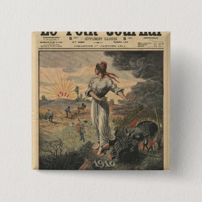 Badge Carré 5 Cm La nouvelle année, France espère de meilleurs (Devant)