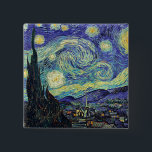 Badge Carré 5 Cm La nuit étoilée de Van Gogh<br><div class="desc">Chef-d'oeuvre de Van Gogh : Starry Night. La nuit étoilée est une huile sur toile du peintre post-impressionniste néerlandais Vincent van Gogh. Peint en juin 1889, il dépeint la vue depuis la fenêtre est de sa chambre d'asile à Saint-Rémy-de-Provence, juste avant le lever du soleil, avec l'ajout d'un village idéalisé....</div>