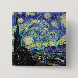 Badge Carré 5 Cm La nuit étoilée de Van Gogh