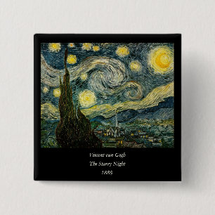 Badge Carré 5 Cm La nuit étoilée de Vincent van Gogh (1889)
