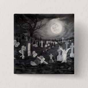 Badge Carré 5 Cm La nuit sur le cimetière - Angel avec Diable