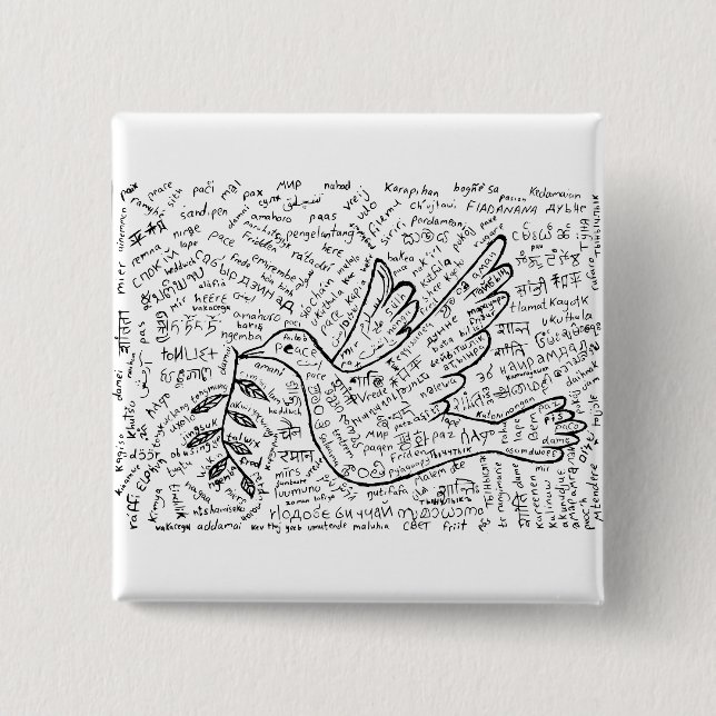 Badge Carré 5 Cm La paix dans toutes les langues (Devant)