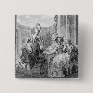 Badge Carré 5 Cm La partie de whist, 1783, gravé par Jean Dambrun