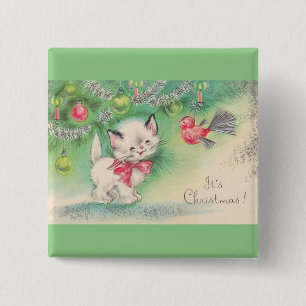 Badge Carré 5 Cm La plupart des beaux chatons vintages de Noël