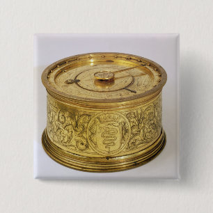 Badge Carré 5 Cm La première horloge pilotée par des ressorts ave