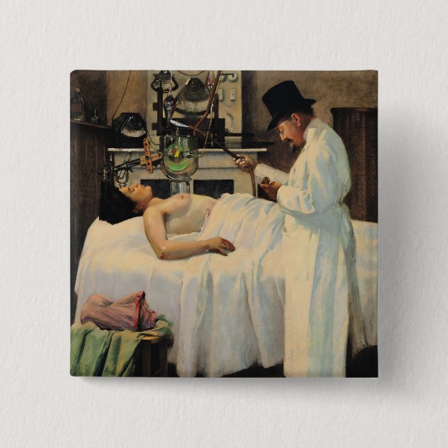 Badge Carré 5 Cm La première tentative de traiter le Cancer avec (Devant)