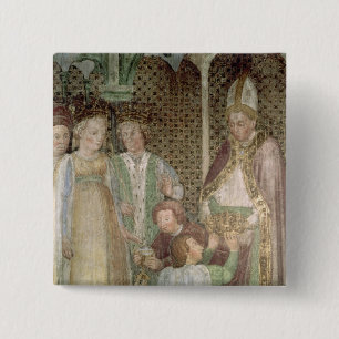 Badge Carré 5 Cm La Reine Theodolinda et pape Gregory le grand