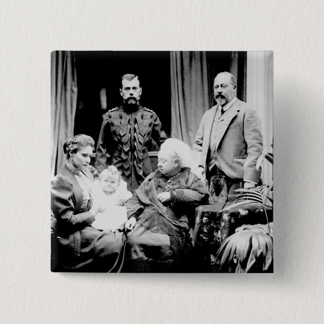 Badge Carré 5 Cm La Reine Victoria, tsar Nicholas II (Devant)