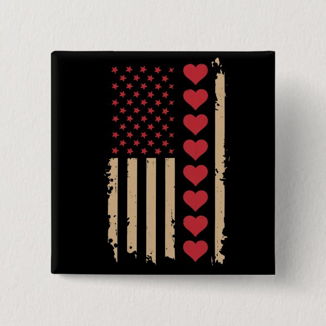 Badge Carré 5 Cm La Saint-Valentin Cœurs Drapeau américain  (Devant)