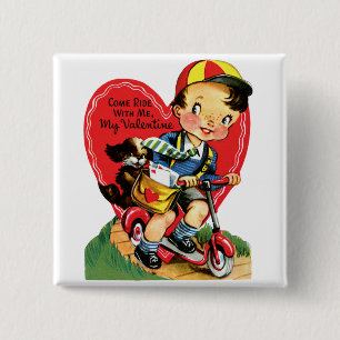 Badge Carré 5 Cm La Saint Valentin, Garçon Vintage sur un scooter