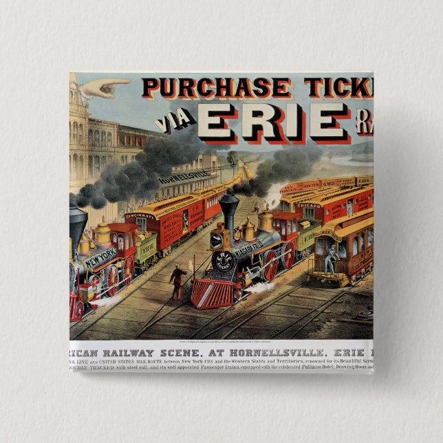 Badge Carré 5 Cm La scène ferroviaire américaine chez Hornellsville (Devant)