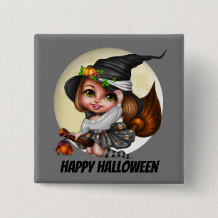 Badge Carré 5 Cm La sorcière mignonne de Halloween ajoutent le nom