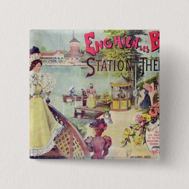 Badge Carré 5 Cm La station thermale d'Enghien-les-Bains, France (Devant)