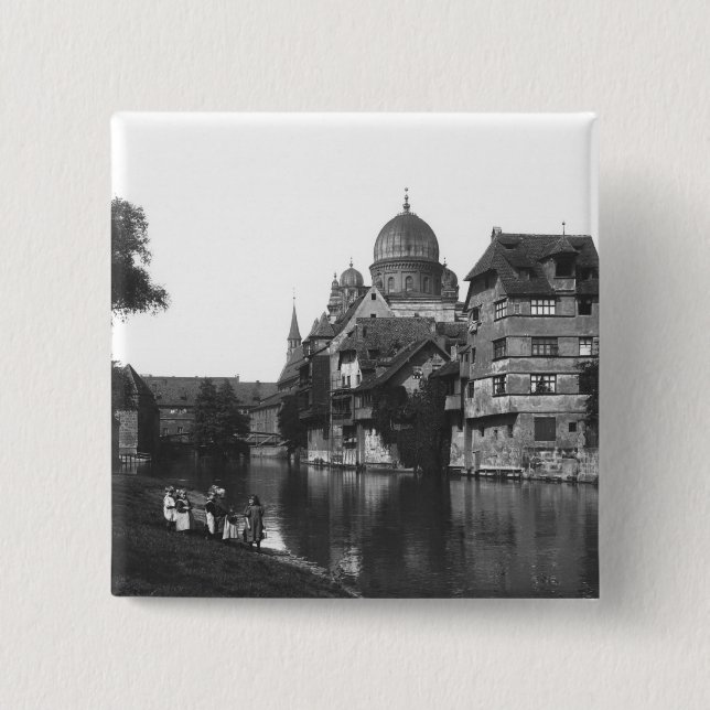 Badge Carré 5 Cm La synagogue à Nuremberg, c.1910 (Devant)