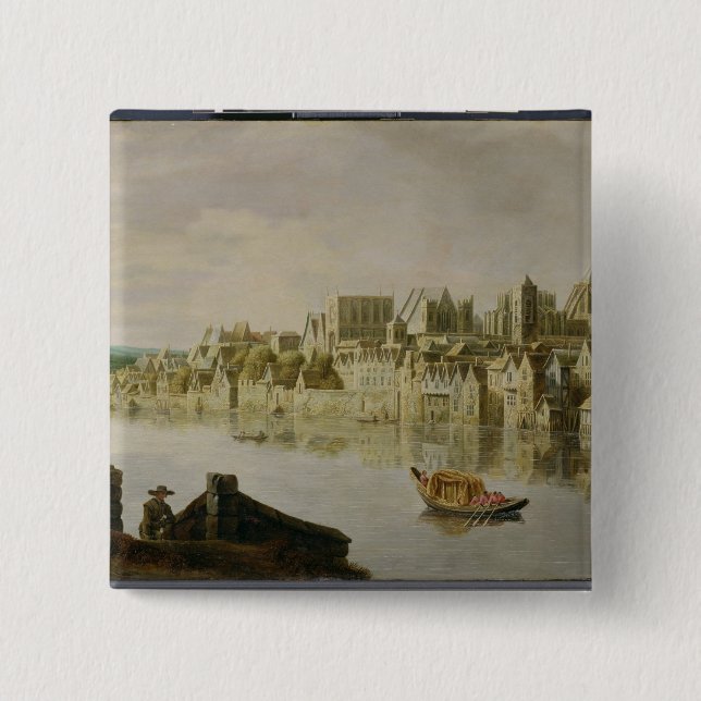 Badge Carré 5 Cm La Tamise aux escaliers de Westminster, c.1630 (Devant)
