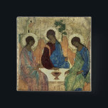 Badge Carré 5 Cm La trinité sainte, 1420s<br><div class="desc">La trinité sainte,  1420s | par emplacement d'art d'Andrei Rublev | : Galerie de Tretyakov,  nombre de collection russe d'image de l'artiste | de Moscou,  Russie | : BAL39517</div>