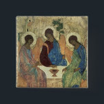 Badge Carré 5 Cm La trinité sainte, 1420s<br><div class="desc">La trinité sainte,  1420s | par emplacement d'art d'Andrei Rublev | : Galerie de Tretyakov,  nombre de collection russe d'image de l'artiste | de Moscou,  Russie | : BAL39517</div>