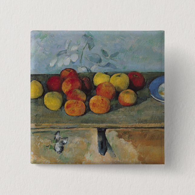 Badge Carré 5 Cm La vie de Paul Cezanne | toujours des pommes et (Devant)
