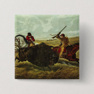 Badge Carré 5 Cm La vie sur la prairie - la chasse de Buffalo, 1862