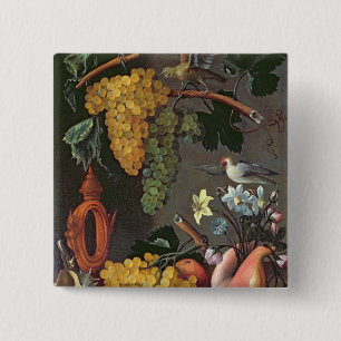 Badge Carré 5 Cm La vie toujours avec des raisins, des oiseaux et