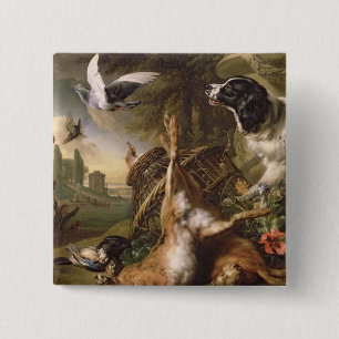 Badge Carré 5 Cm La vie toujours avec le jeu et les lièvres morts